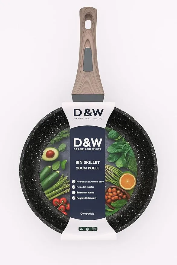 D&W Nonstick Cookware Pan – 8 Inch Skillet with Brown Handle