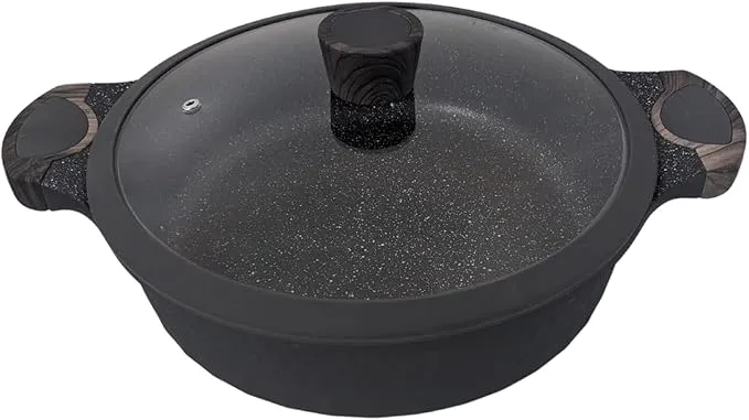 D&W Nonstick Low Casserole with Lid – 11" Skillet Pan, Black/Brown
