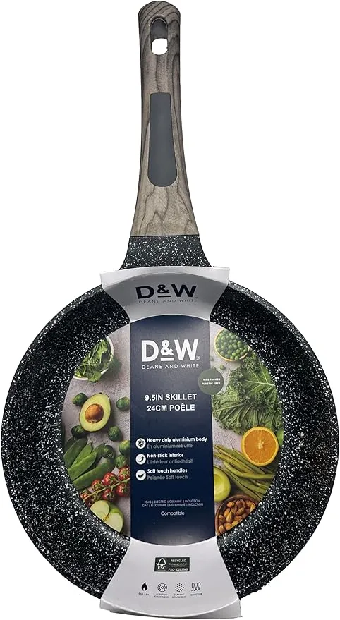 D&W Premium Nonstick Skillet Fry Pan – 9.5" Brown Handle
